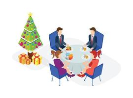 3d Isometric illustration Christmas celebration with family. Vector Isometric Illustration Suitable for Diagrams, Infographics, And Other Graphic assets