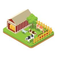 animales de ganado isométrico 3d en un corral con hierba verde. ilustración isométrica vectorial adecuada para diagramas, infografías y otros activos gráficos vector