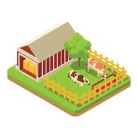 Animales de ganado isométricos 3d en un corral con hierba verde. ilustración isométrica vectorial adecuada para diagramas, infografías y otros activos gráficos vector