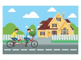 Flat Illustration of cycling with friends on the highway. Vector Illustration Suitable for Diagrams, Infographics and Other Graphical assets