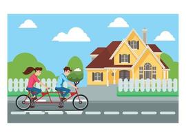 ilustración plana de andar en bicicleta con amigos en la carretera. ilustración vectorial adecuada para diagramas, infografías y otros recursos gráficos vector