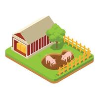 3D Isometric livestock animals in a corral with green grass. Vector Isometric Illustration Suitable for Diagrams, Infographics, And Other Graphic assets