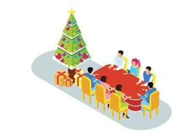 3d Isometric illustration Christmas celebration with family. Vector Isometric Illustration Suitable for Diagrams, Infographics, And Other Graphic assets