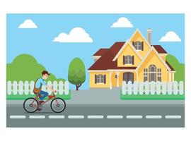 Flat Illustration of cycling with friends on the highway. Vector Illustration Suitable for Diagrams, Infographics and Other Graphical assets