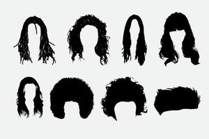 colección de silueta de cabello negro de cortes de pelo o peinados de moda vector