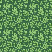 Linocut vector green leaves on dark background. Seamless vector green leaves linocut grunge pattern. Linocut vector seamless print. Great for label, print, packaging, fabric.