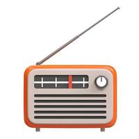 Icono de receptor de sintonizador de radio vintage retro antiguo naranja realista 3d. Día mundial de la radio nacional. ilustración de vector de estilo de dibujos animados aislado sobre fondo blanco