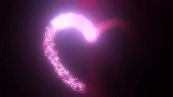 el amor del corazón rosa púrpura brilla intensamente para las vacaciones del día de san valentín a partir de líneas mágicas de energía y partículas sobre fondo negro. fondo abstracto. video en alta calidad 4k, diseño de gráficos en movimiento