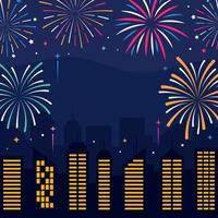 New Year Fireworks with Nature Scape Background vector