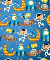 Seamless pattern vector of space elements cartoon with little astronaut