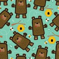 seamless pattern vector of cute bear cartoon with bee hive