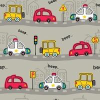 seamless pattern vector of hand drawn vehicles cartoon, city traffic elements illustration
