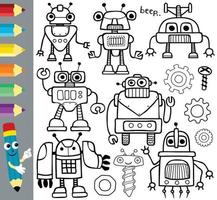 coloring book of hand drawn robots cartoon with robots element vector