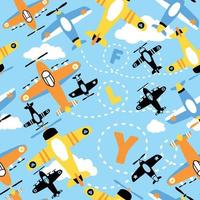 seamless pattern vector of airplane cartoon, flight elements illustration