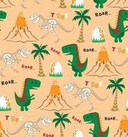 Seamless pattern vector of dinosaurs cartoon, prehistoric elements cartoon