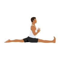 hombre haciendo pose de yoga, pose de mono es una asana en hatha yoga, pose de hanumanasana. ilustración vectorial plana aislada sobre fondo blanco vector