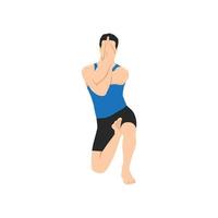 hombre haciendo pose de cara de caballo. practicar vatayanasana. ilustración vectorial plana aislada sobre fondo blanco vector