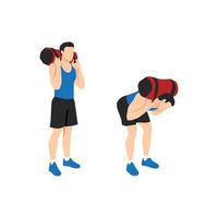 Man doing Power bag or sandbag good morning exercise for backside workout. Flat vector illustration isolated on white background