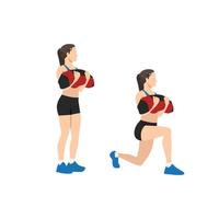 Woman doing powerbag or sandbag walking lunges flat vector illustration isolated on white background