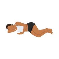 Woman doing Side Lying Savasana, Side Lying Corpse Pose, Side Fetal Pose. Parsva Savasana, Parsva Garbhasana. Flat vector illustration isolated on white background