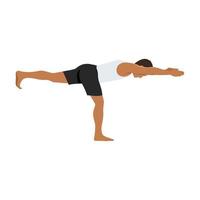 Man doing warrior III pose virabhadrasana III exercise. Flat vector illustration isolated on white background