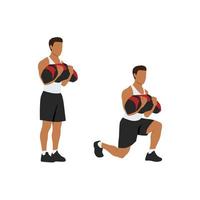 Man doing Powerbag or sandbag squat in 2 steps in side view. Flat vector illustration isolated on white background