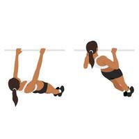 Woman doing inverted rows exercise. Flat vector illustration isolated on white background