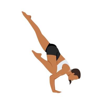 Woman doing Flying crow pose. Flat vector illustration isolated on white background