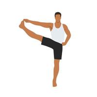 Man doing Standing Hand to Big Toe Pose. Practice Utthita Hasta Padangusthasana. Flat vector illustration isolated on white background