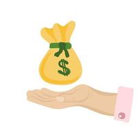 Hand-drawn Human Hand with Money bag vector