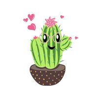 linda planta de cactus en maceta con corazón vector