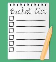 Template of bucket list in notepad with pencil vector