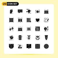 Mobile Interface Solid Glyph Set of 25 Pictograms of learning restaurant service hotel film camera Editable Vector Design Elements