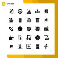 Modern Set of 25 Solid Glyphs Pictograph of market meeting estate diplomacy conference Editable Vector Design Elements