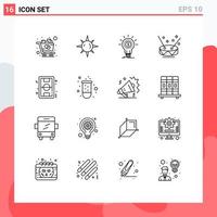 Pack of 16 Modern Outlines Signs and Symbols for Web Print Media such as field party financial music drum Editable Vector Design Elements