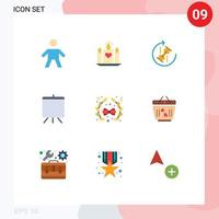 Mobile Interface Flat Color Set of 9 Pictograms of decoration bow repeat presentation board Editable Vector Design Elements