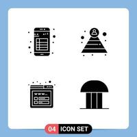 Mobile Interface Solid Glyph Set of 4 Pictograms of app seo note pyramid building Editable Vector Design Elements