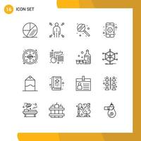 Set of 16 Commercial Outlines pack for data privacy sweet gdpr monitor Editable Vector Design Elements