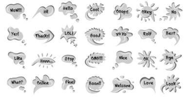 Chat bubble talk phrases. Clouds with different words vector