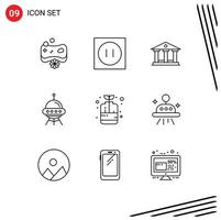 User Interface Pack of 9 Basic Outlines of decorative alien bank rocket space Editable Vector Design Elements