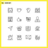 Pack of 16 Modern Outlines Signs and Symbols for Web Print Media such as profile gadget basic account melancholy Editable Vector Design Elements