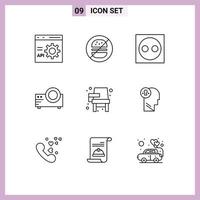 Modern Set of 9 Outlines and symbols such as multi media film no projector equipment Editable Vector Design Elements