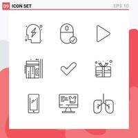 Pack of 9 creative Outlines of check up hardware lift elevator Editable Vector Design Elements