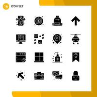 Group of 16 Solid Glyphs Signs and Symbols for computer up revenue arrow hike Editable Vector Design Elements