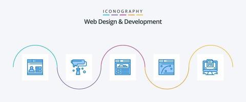 Web Design And Development Blue 5 Icon Pack Including design. screen. design. hosting. web page vector
