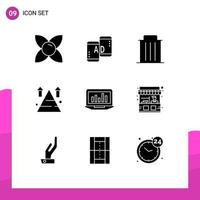 Mobile Interface Solid Glyph Set of 9 Pictograms of top arrow delete land trash Editable Vector Design Elements