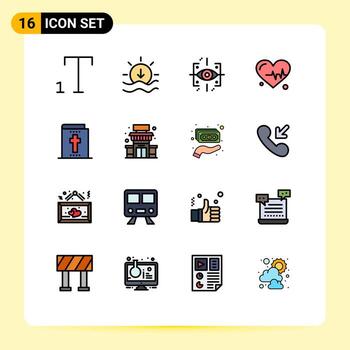 16 líneas llenas de colores planos universales establecidas para aplicaciones web y móviles creación de tiendas gen vacaciones biblia elementos de diseño de vectores creativos editables