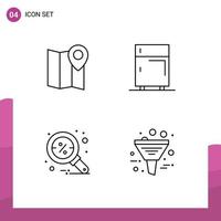 Set of 4 Modern UI Icons Symbols Signs for location discount pin electronic magnifier Editable Vector Design Elements