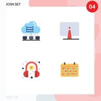 Set of 4 Vector Flat Icons on Grid for network monitor connect computer headphone Editable Vector Design Elements