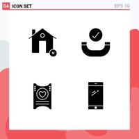 Pack of 4 creative Solid Glyphs of buildings love estate checked wedding Editable Vector Design Elements